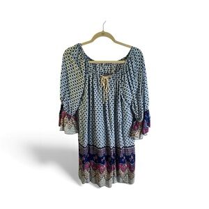 Umgee Blue and Red Patterned Blouse